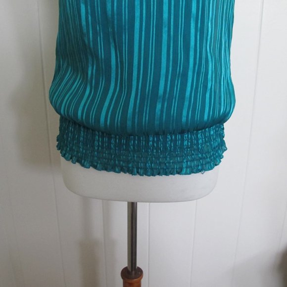 3/$15 BCX | Y2K Teal Career Smock Hem Stretch Blouse - Picture 5 of 6